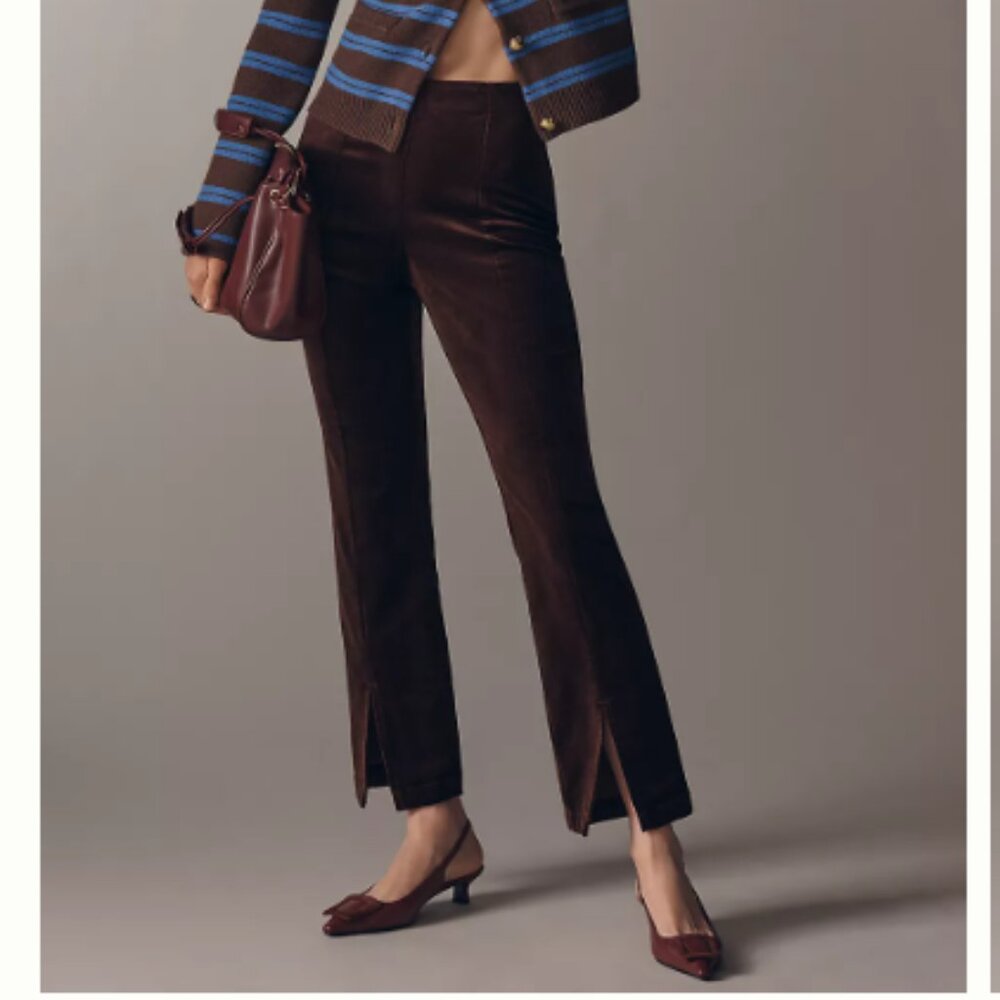 Maeve High-Rise Split-Front Velvet Skinny Pants Anthropologie - Size S